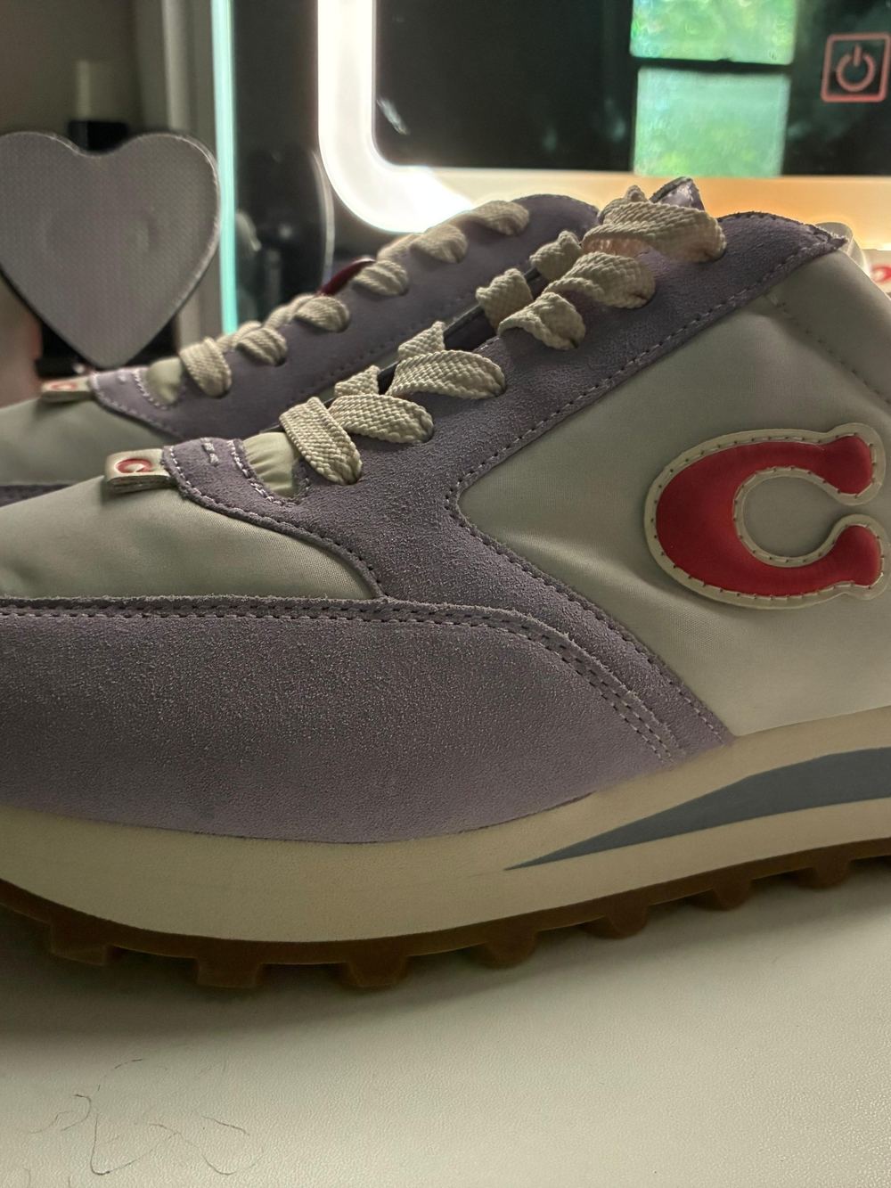 Coach Lavender and White Sneakers with Red Accent - Picture 1 of 7